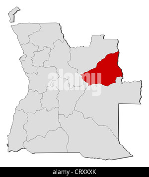 Mappa politica dell'Angola con i vari Stati in cui Lunda Sul è evidenziata. Foto Stock