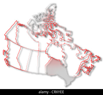 Mappa politico del Canada con le diverse province dove Ontario è evidenziata. Foto Stock