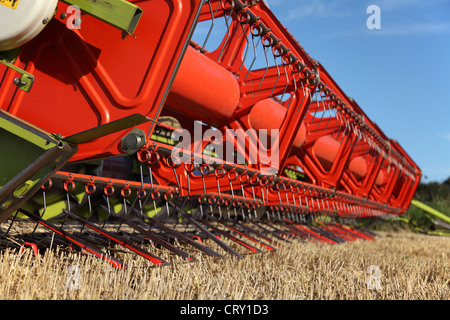 Claas Lexion 470 Evoluzione Mietitrebbia ponte di taglio e la testata, in appoggio sulle stoppie di fresco. Foto Stock