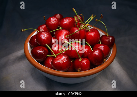 Ciotola di ciliege rosse. Foto Stock