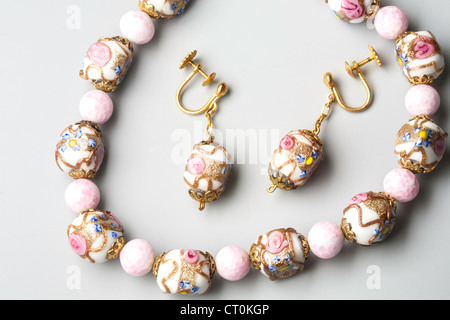Vintage vetro veneziano Collana e orecchini Foto Stock