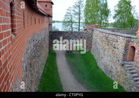 Il Castello di Trakai e frammenti e di Galve lake. XIV, XV secolo architettura. La maggior parte ha visitato luogo turistico in Lituania. Foto Stock