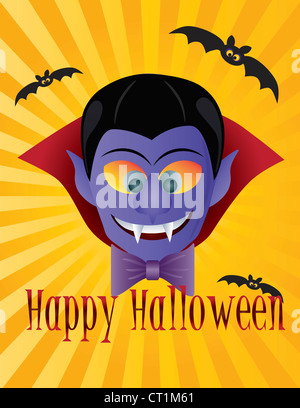 Happy Halloween il conte Dracula con i pipistrelli raggi del sole e di illustrazione di testo Foto Stock
