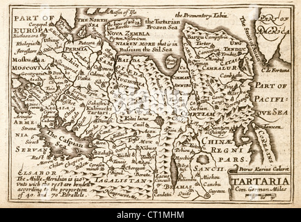 Mappa di Tartaria (Tartary) da Petrus Kaerius 1646 da Giovanni prospettiva di velocità delle più famose parti del mondo 1675 JMH6024 Foto Stock