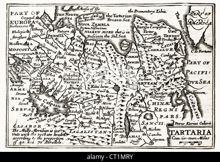 Mappa di Tartaria (Tartary) da Petrus Kaerius 1646 da Giovanni prospettiva di velocità delle più famose parti del mondo 1675 JMH6025 Foto Stock