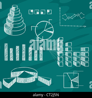 Il elementi infographics schizzo su scheda verde Foto Stock