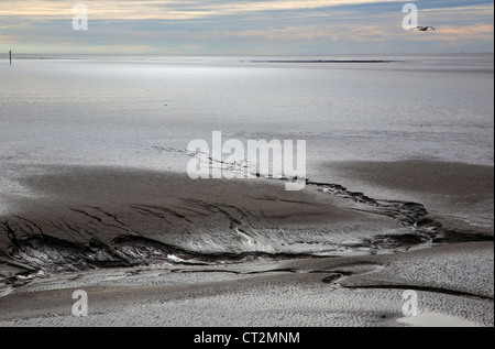 Appartamenti di fango a bassa marea a Morecambe Bay Foto Stock