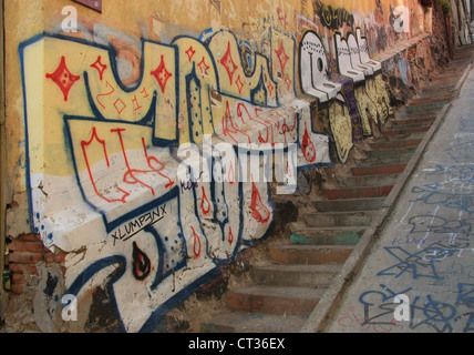 Arte dei Graffiti a Valparaiso, Cile Foto Stock