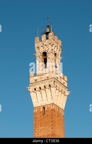 Torre del Mangia del Palazzo Pubblico (Municipio), Piazza del Campo a Siena, Toscana, Italia Foto Stock