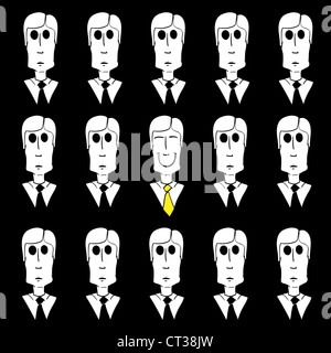Tra la massa grigia dei lavoratori un happy businessman. Foto Stock