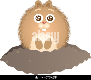 Piccola marmotta che spuntavano delle loro tane. Illustrazione Vettoriale. Foto Stock