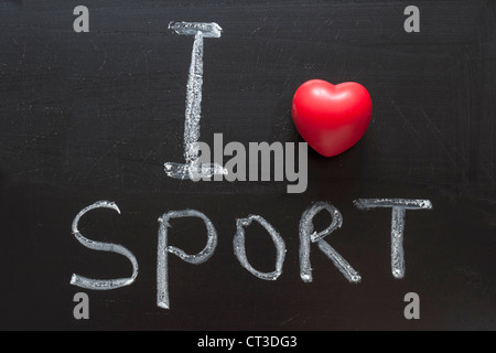 Mi piace lo sport una frase scritta a mano sulla scuola di Blackboard Foto Stock