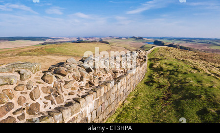 Hadrians Wall un muro romano vicino a Steel Rigg una volta prodotto Northumberland Inghilterra UK GB Europe Foto Stock