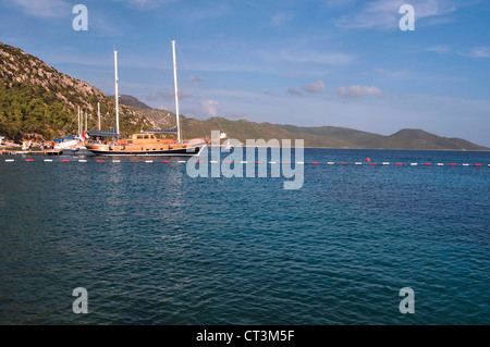 Turchia, costa Egea, Yali Vicino Bodrum, Turco Caicco ormeggiata in porto Foto Stock