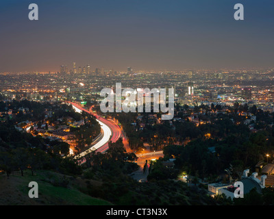 Vista aerea di Los Angeles durante la notte Foto Stock