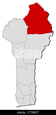 Mappa politica del Benin con i diversi dipartimenti in cui Alibori è evidenziata. Foto Stock