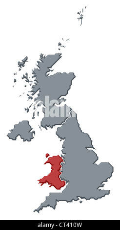 Mappa politica del Regno Unito con i vari paesi dove il Galles è evidenziata. Foto Stock