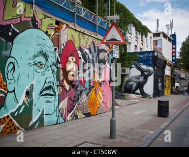 Arte di strada su Hackney Road nella zona est di Londra, Inghilterra. Foto Stock