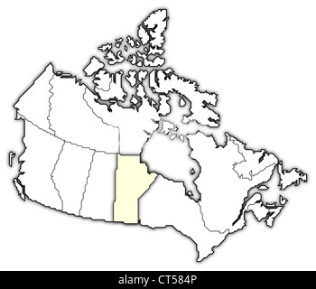 Mappa politico del Canada con le diverse province dove Manitoba è evidenziata. Foto Stock