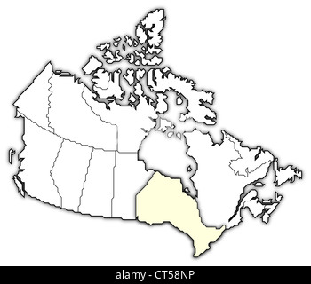 Mappa politico del Canada con le diverse province dove Ontario è evidenziata. Foto Stock