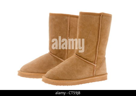 Coppia di signori di pelle di pecora stivali inverno - studio shot Foto Stock