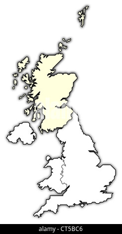 Mappa politica del Regno Unito con i vari paesi dove Scottland è evidenziata. Foto Stock