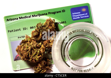 Una scheda di identificazione paziente per ottenere legalmente marijuana attraverso l'Arizona Medical Marijuana Programma, Tucson, Arizona, Stati Uniti. Foto Stock