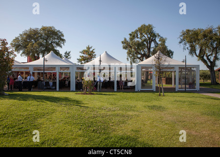 Ricevimento di nozze sotto la tenda in giardino, Italia, Europa Foto Stock