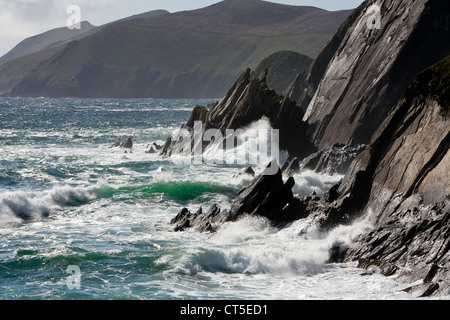 Le scogliere di ardesia a Slea Head, penisola di Dingle Foto Stock