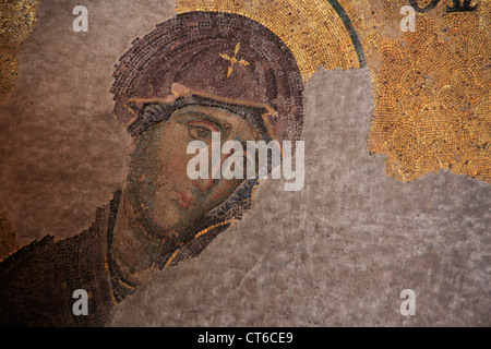 Close up della Theotokos, Deesis mosaico, Hagia Sophia, Sultanahmet, Istanbul, Turchia Foto Stock