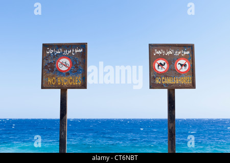 No cammelli e cavalli e nessun segno di bicicletta sul lungomare di Dahab, Egitto Foto Stock