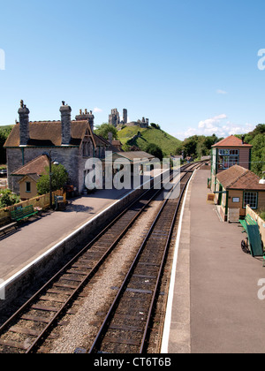 Corfe Castle stazione ferroviaria, Dorset, Regno Unito Foto Stock