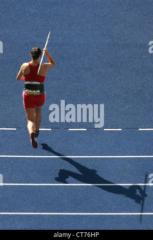 Berlino, simbolo ISTAF Foto javelin thrower in stadio Olimpico Foto Stock