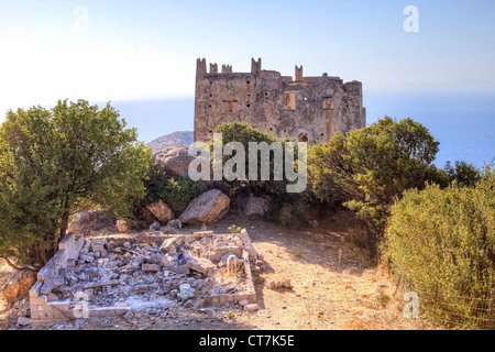 Pirgos Agia, torre veneziana merlature, Naxos, Grecia Foto Stock