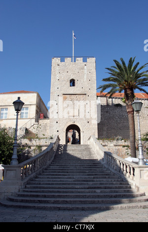 Korcula. Piccola isola città vicino a Dubrovnik in Croazia. Foto Stock