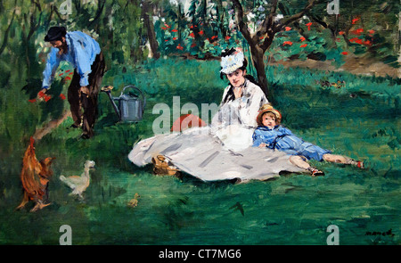 La famiglia Monet nel loro giardino ad Argenteuil 1874 Claude Monet 1840 - 1926 Francia - Francese Foto Stock