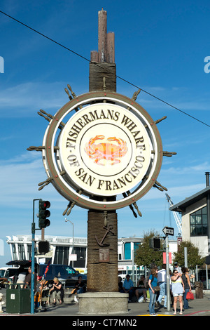 Segno per Fisherman Wharf in zona lungomare di San Francisco in California, Stati Uniti d'America. Foto Stock