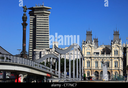 In Spagna, in Catalogna, Barcellona, il Monumento di Colombo, Rambla del Mar, Autorità Portuale, Foto Stock