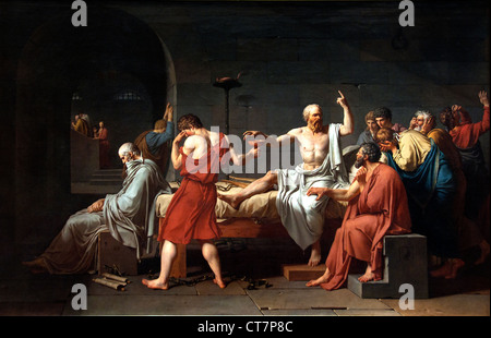 Monumento della morte di Socrate Monumentale 1787 di Jacques-Louis David Filosofo greco antico che gesticola verso il cielo mentre si prepara a bere l'acido cicuta. Foto Stock