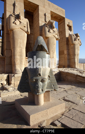 La testa di granito a Ramesseum tempio di Luxor, Egitto Foto Stock