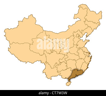 Mappa di Cina Guangdong dove viene evidenziato. Foto Stock