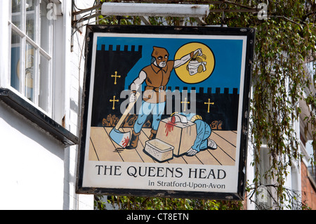 The Queens Head pub segno, Stratford-upon-Avon, Regno Unito Foto Stock