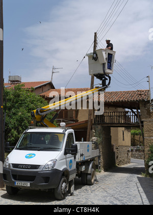 Dh KAKOPETRIA CIPRO AIK ingegnere elettricità linee di fissaggio vecchio Troodos montagna villaggio cipriota Foto Stock