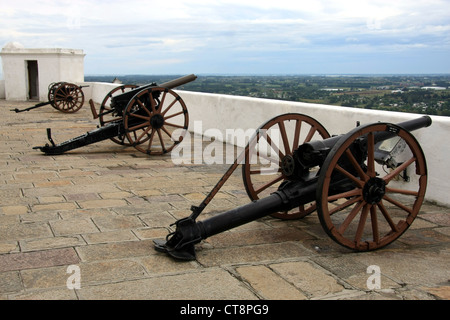 Montato su ruote armi presso il Museo Militare, Montevideo, Uruguay Foto Stock