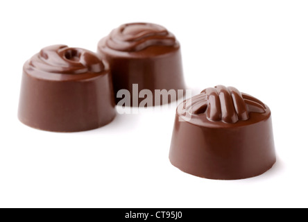 Gruppo di tre cioccolatini isoolated su bianco Foto Stock