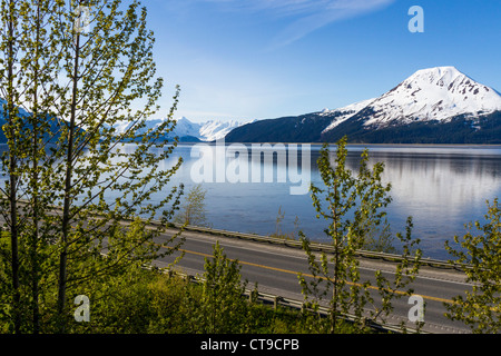 Alaska strada costiera tra Anchorage e Seward, Alaska. Foto Stock