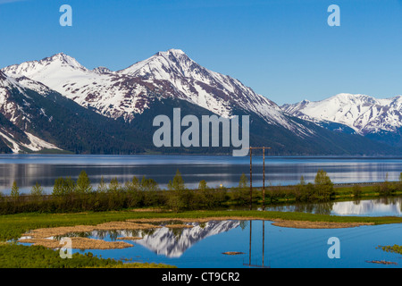 Alaska strada costiera tra Anchorage e Seward, Alaska. Foto Stock