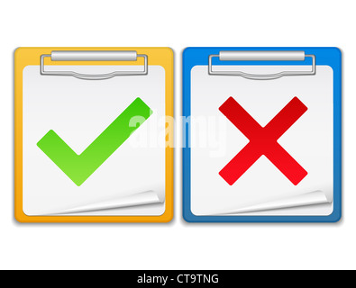 Cartelline con controllo e simboli a croce, vettoriale EPS10 illustrazione Foto Stock