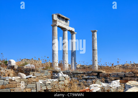 Le rovine di un tempio su Delos, Grecia Foto Stock