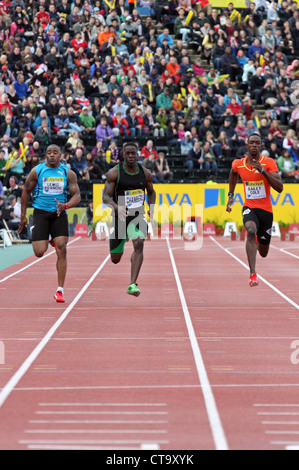 Mark Lewis-FRANCIS, Dwain Chambers & Kemar BAILEY COLE (Jam) nelle manche del mens 100 metri al AVIVA 2012 Grand Prix Foto Stock